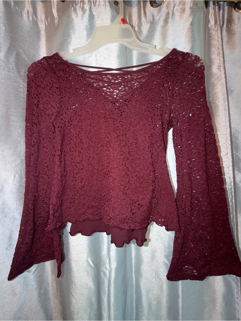 Hollister Maroon Crochet Long-Sleeve Top